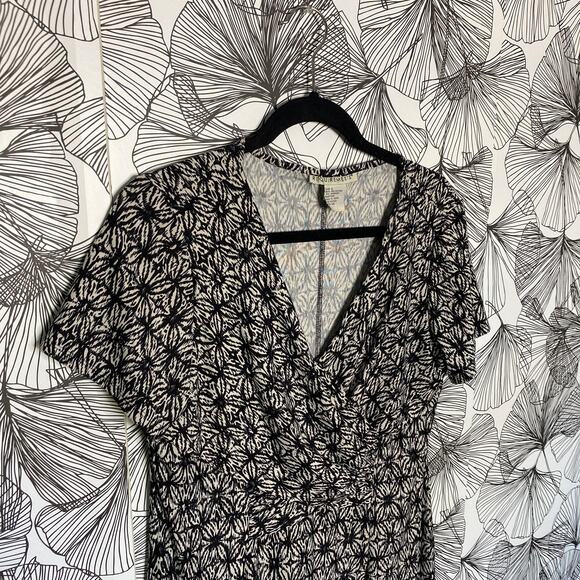 Vintage Requirements Black & White Faux Wrap Midi Dress Women's Size: Large - Picture 6 of 10